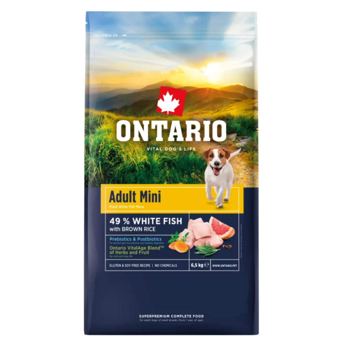 Krmivo Ontario Adult Mini Fish & Brown Rice 6,5kg