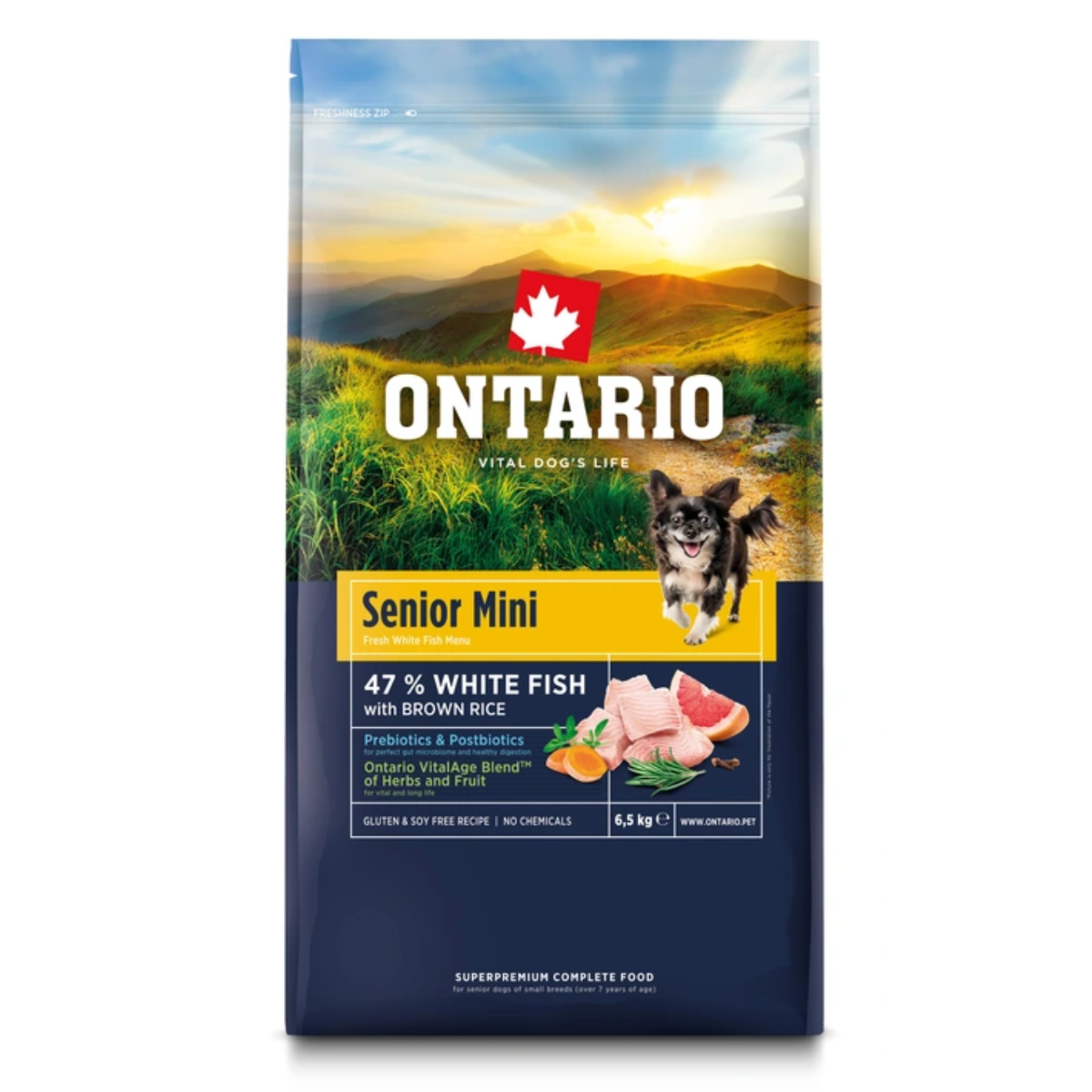 Krmivo Ontario Senior Mini Fish & Brown Rice 6,5kg