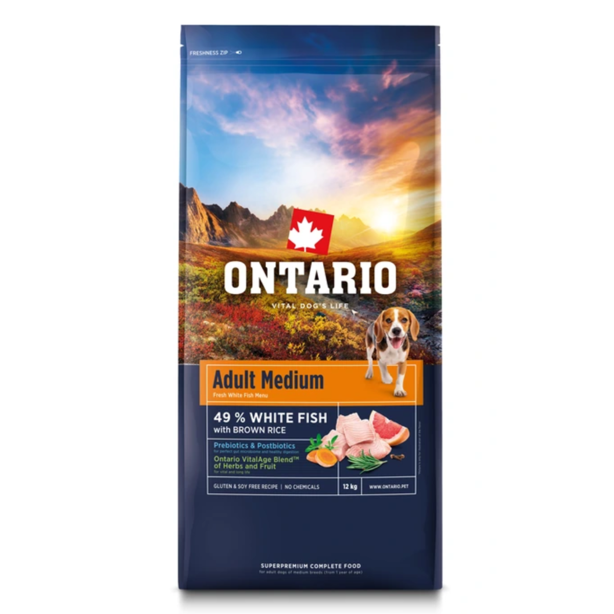 Krmivo Ontario Adult Medium Fish & Brown Rice 12kg