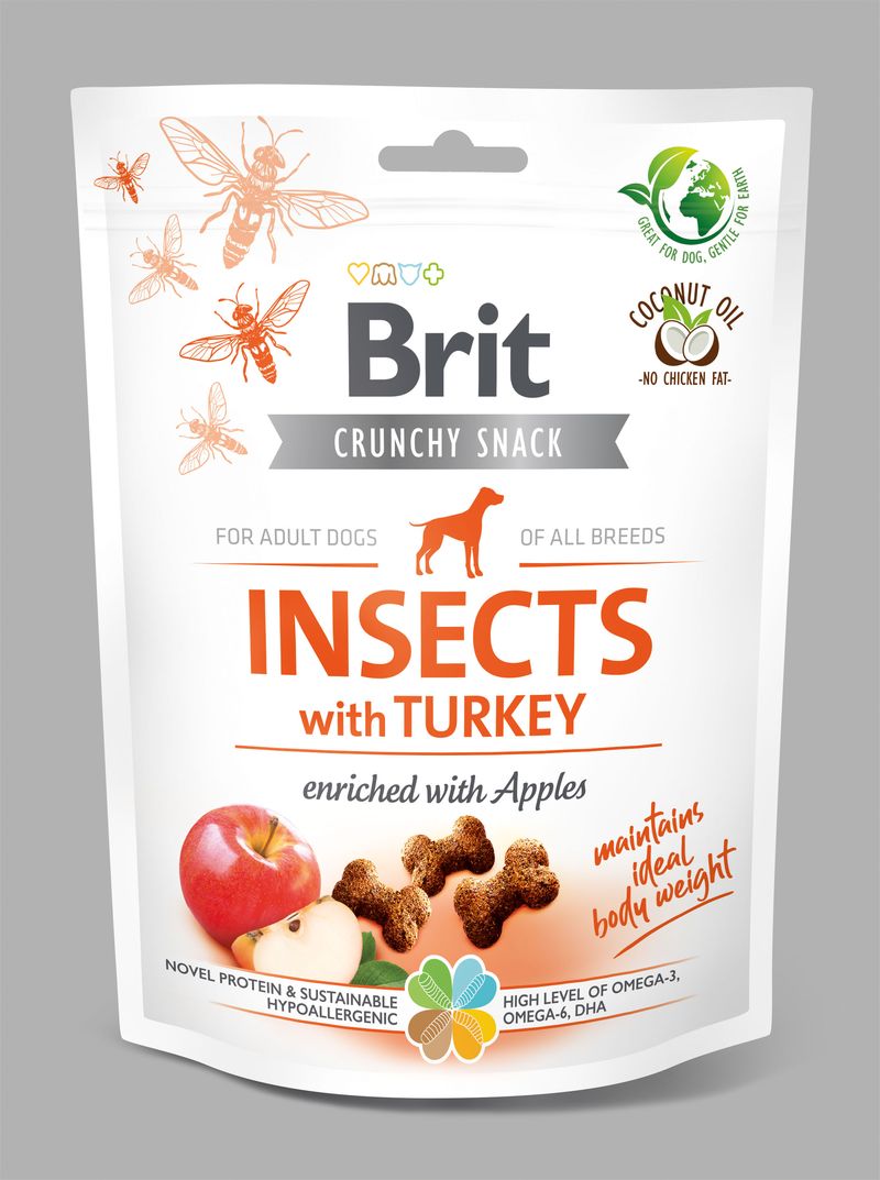 Brit Care chrumkavý snack hmyzí s morkou s príchuťou jabĺk 200 g