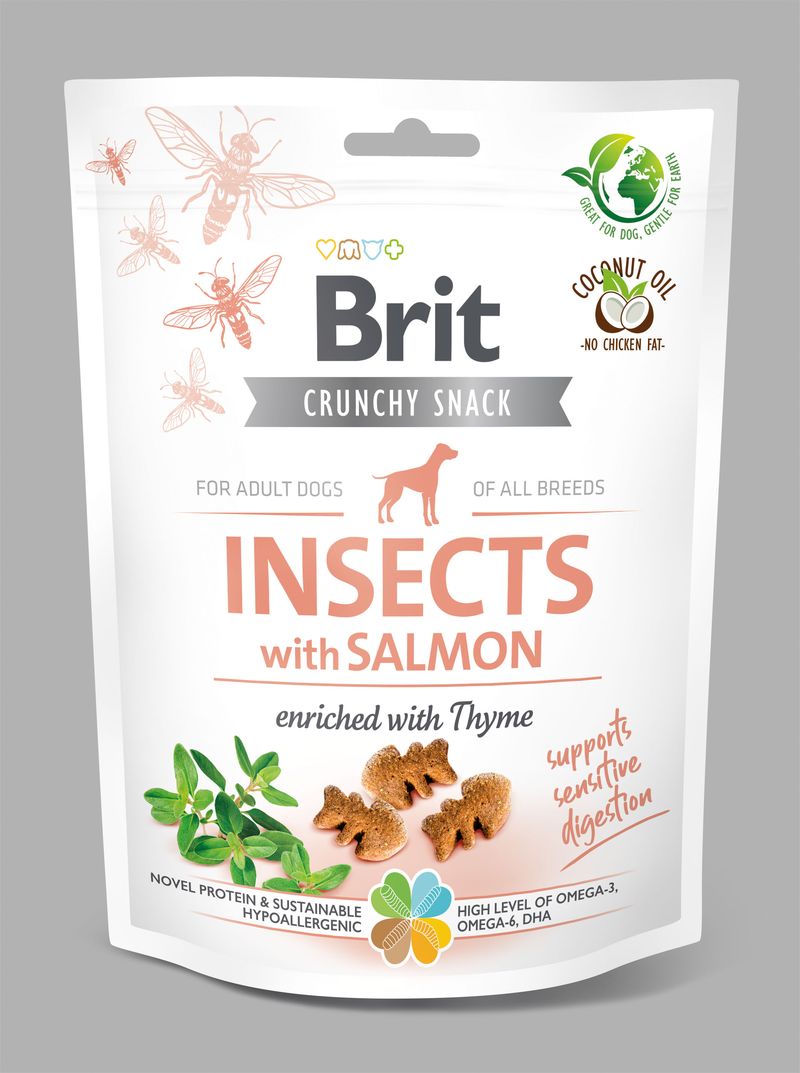 Brit Care chrumkavý snack hmyzí s lososom s príchuťou tymiánu 200 g