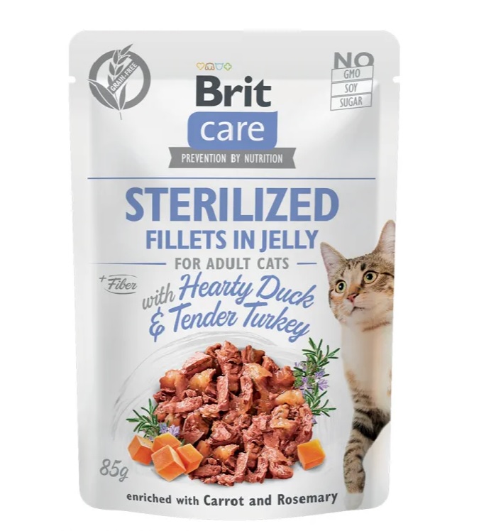 Brit Care Cat Sterilized Fillets in Jelly with Hearty Duck&Tender Turkey - 1 x 85g
