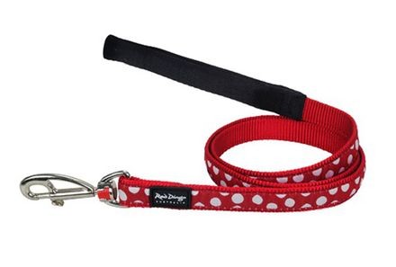 Vodítko RD White Spots on Red - 1,5 cm/1,8 m