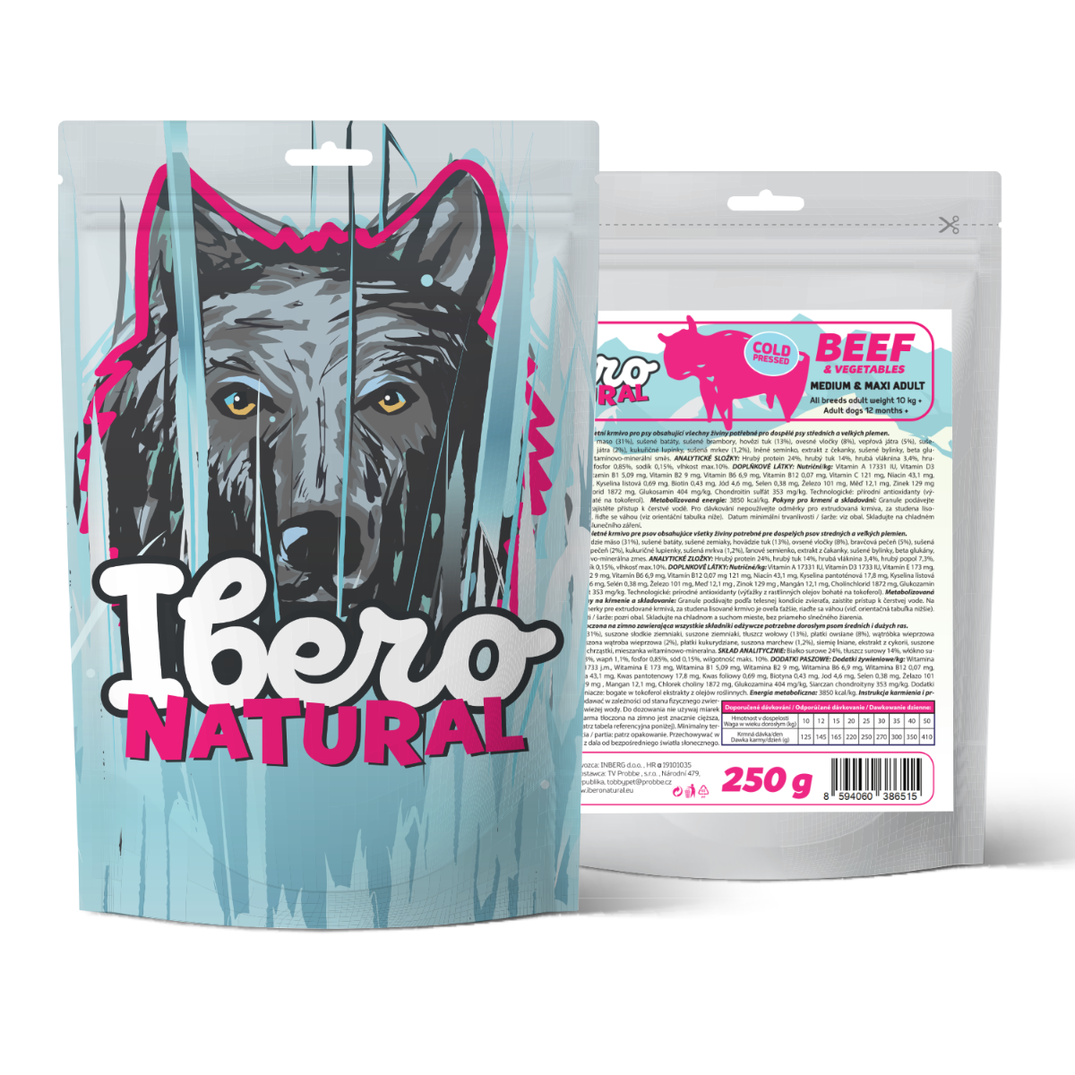 Vzorka - Ibero Cold Press Dog Medium &amp; Maxi Adult Beef - 250g