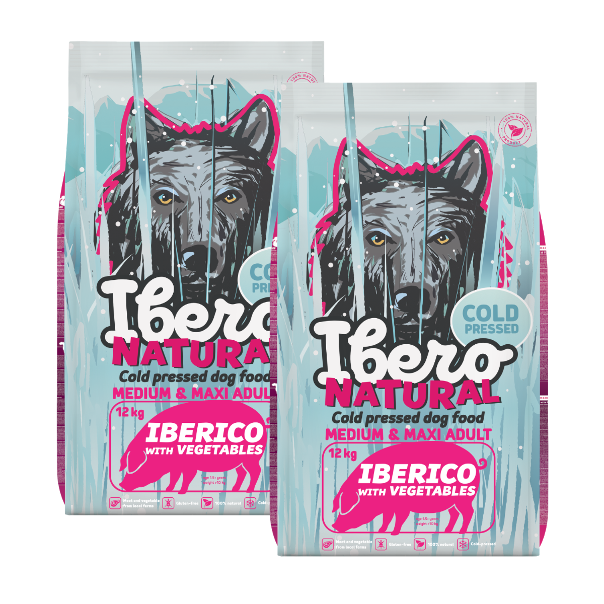 Ibero Cold Press Dog Medium &amp; Maxi Adult Iberico - 2x12kg