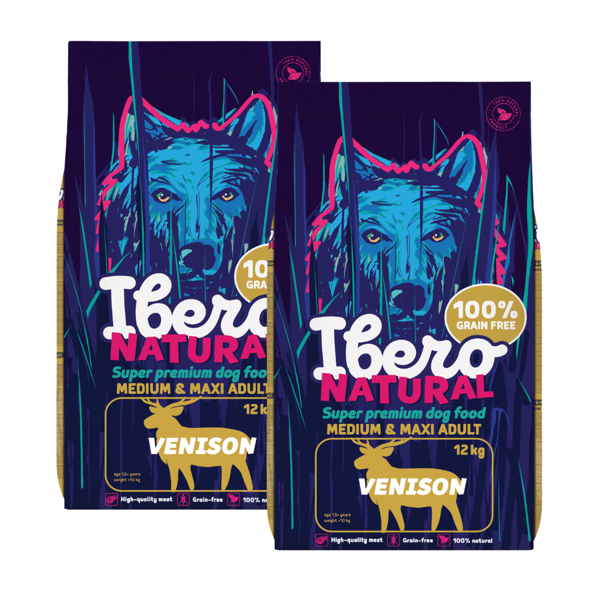 Ibero Grain Free Dog Medium &amp; Maxi Adult Venison - 2x12kg