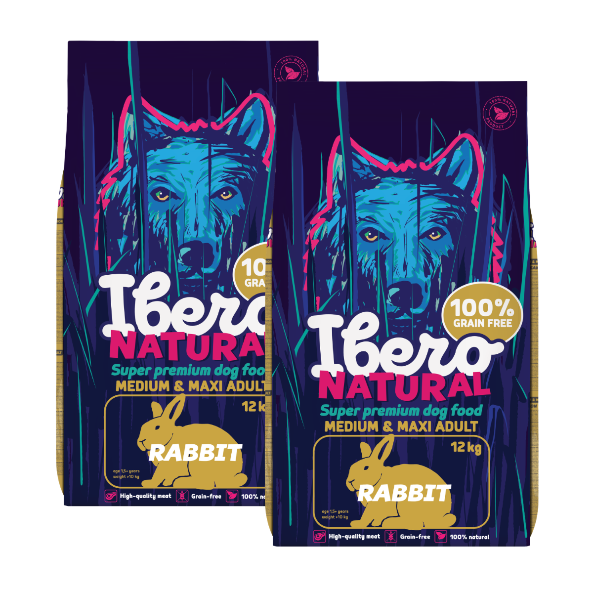 Ibero Grain Free Dog Medium &amp; Maxi Adult Rabbit - 2x12kg