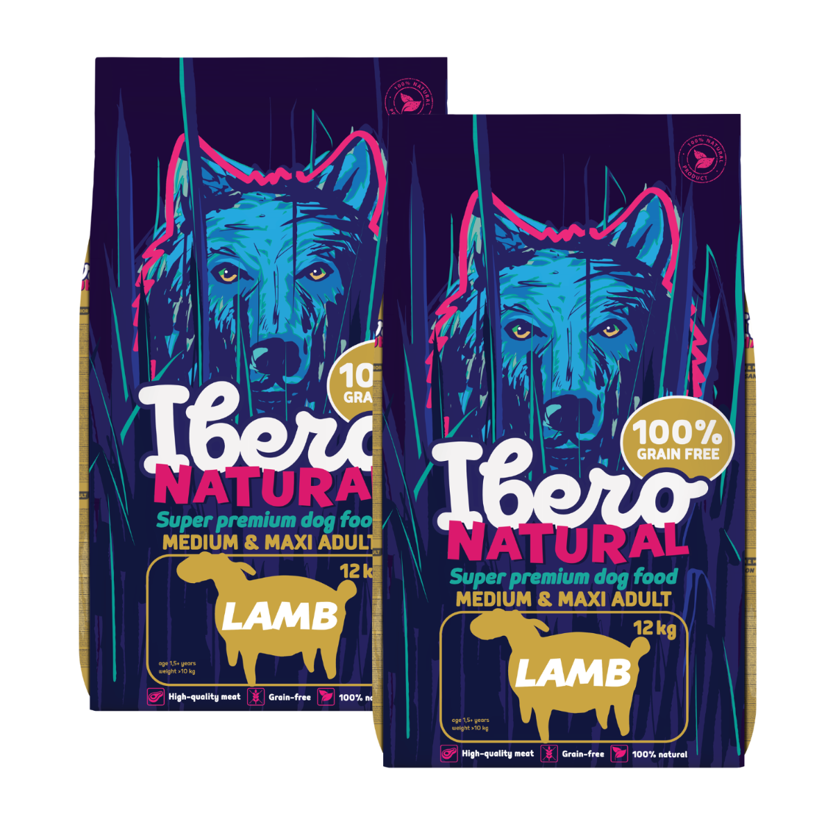 Ibero Grain Free Dog Medium &amp; Maxi Adult Lamb - 2x12kg