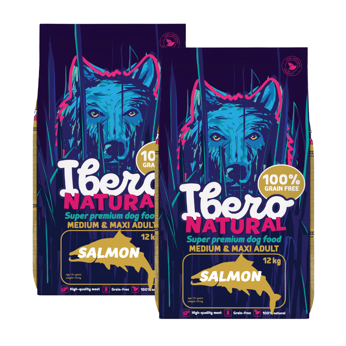 Ibero Grain Free Dog Medium &amp; Maxi Adult Salmon - 2x12kg