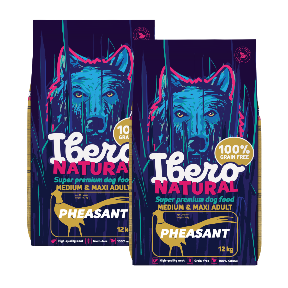 Ibero Grain Free Dog Medium &amp; Maxi Adult Pheasant - 2x12kg