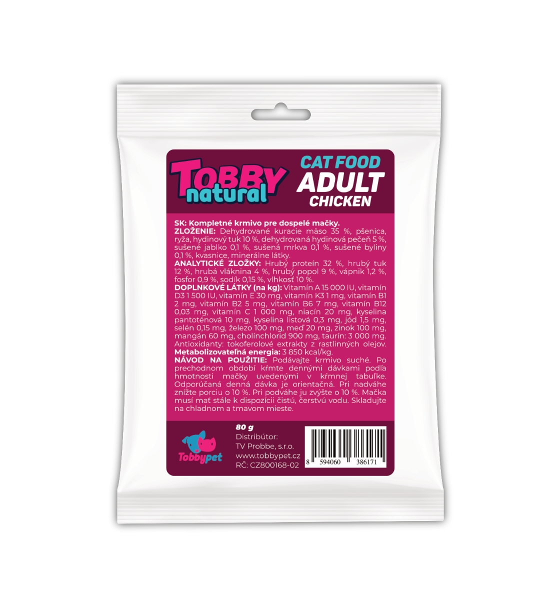 Vzorka - Tobby Natural Cat Adult Chicken - 80g