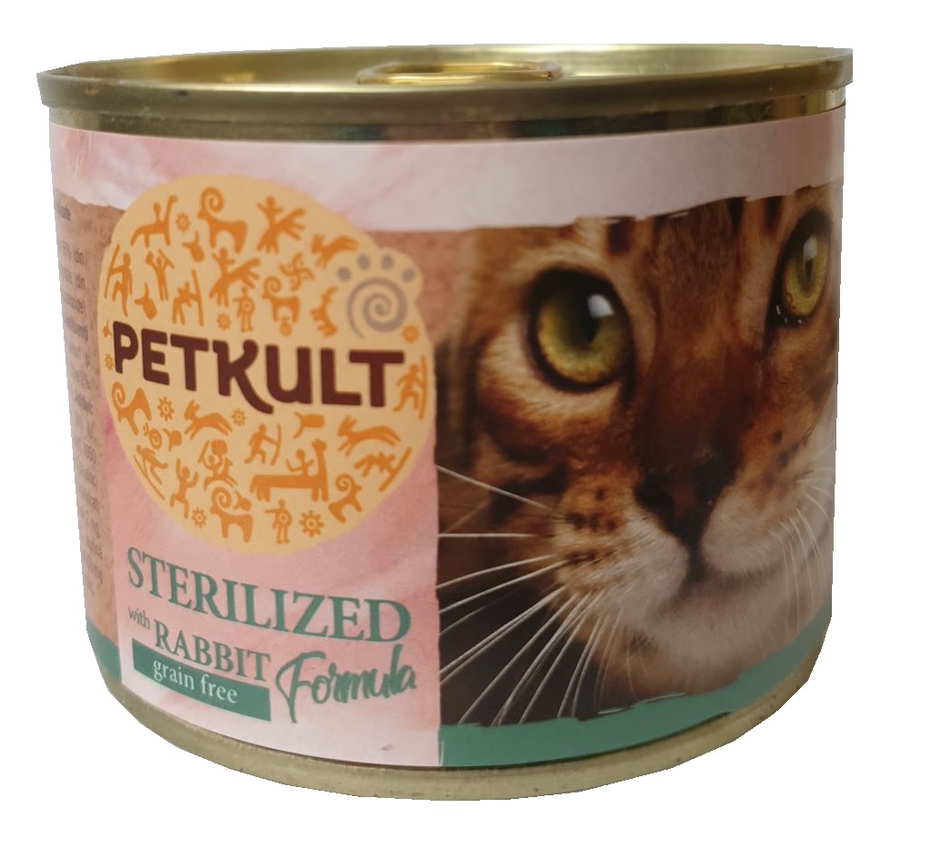 PETKULT cat konz. STERILISED králik - 185g (10 + 2 gratis)